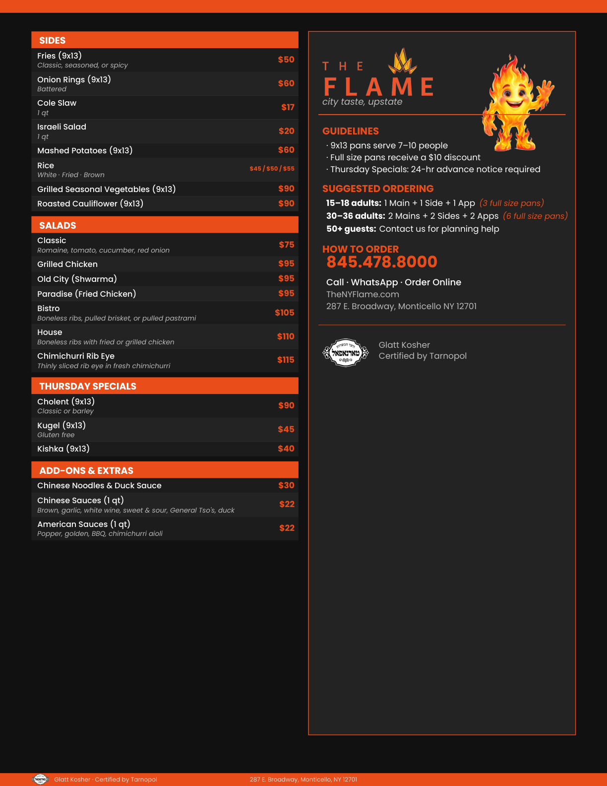 The Flame catering menu page 2