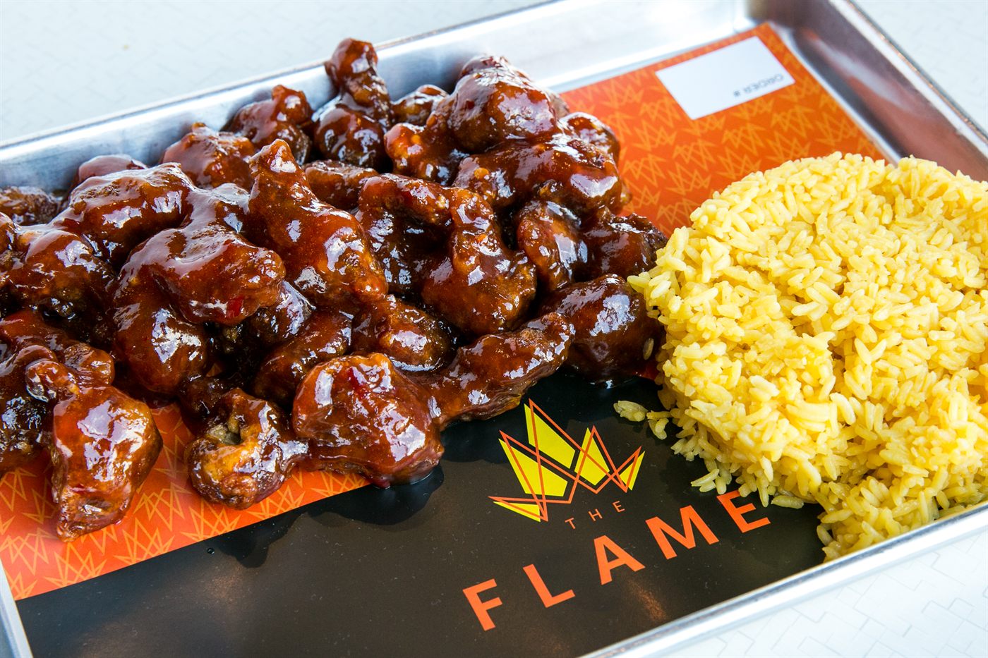 Crispy dark-glazed beef with fried rice